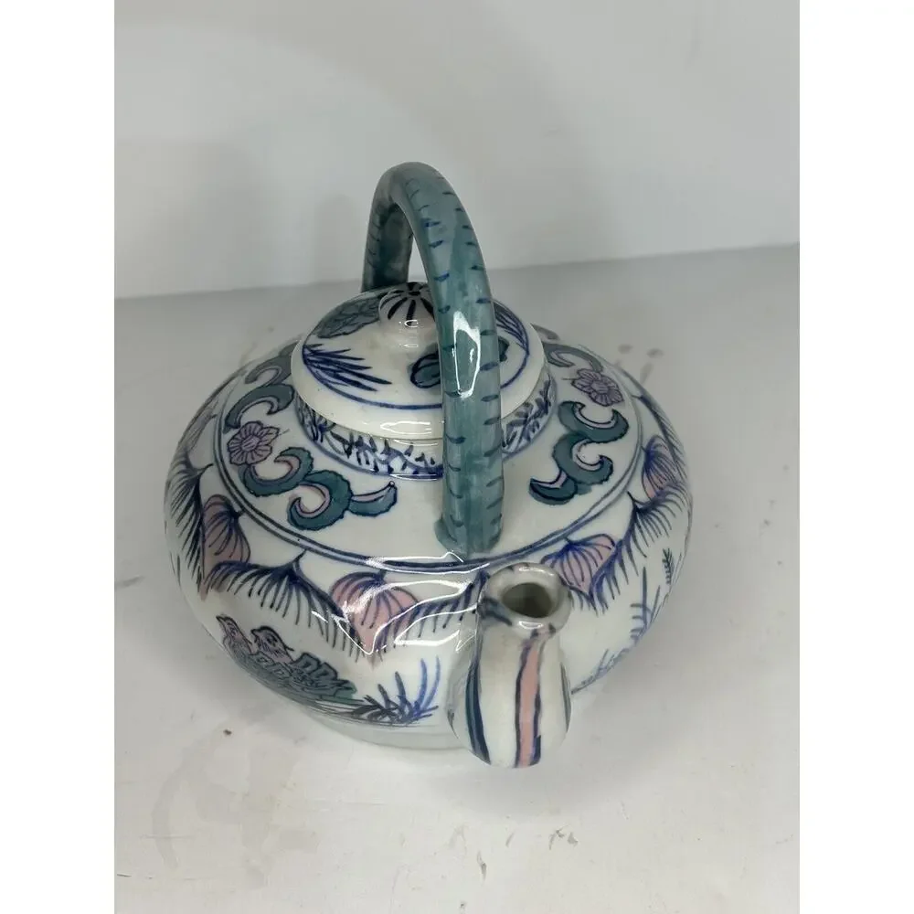 Vintage Chinese Multi Color Floral Lotus Porcelain Teapot Mini Decorative 5